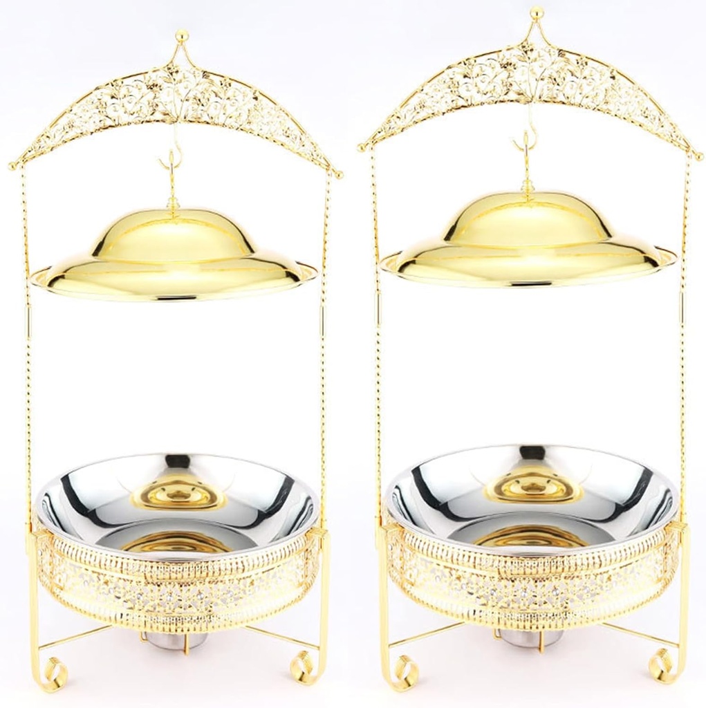 Buffet Food Warmer Set - Stainless Steel Frying Pan with Hanging Lid for Buffet, Buffet Utensils and Warmer Equipment, Stainless Steel Buffet Crock Pot, Buffet Tea Tray Set(Size:8.0L,Color:Gold)