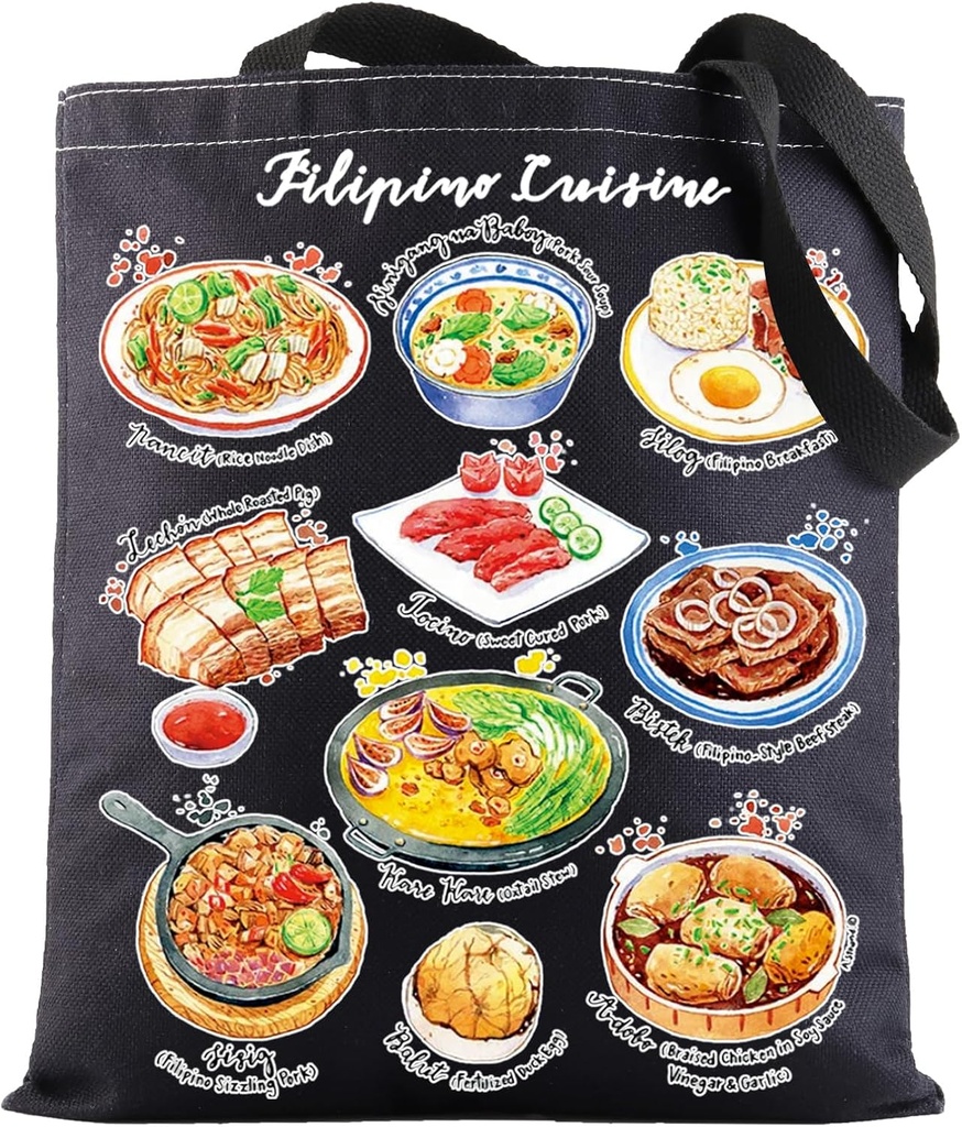 BWWKTOP Filipino Cuisine Tote Bag Philippines Travel Gifts Philippines Culture Shoulder Bag Filipino Vacation Gift