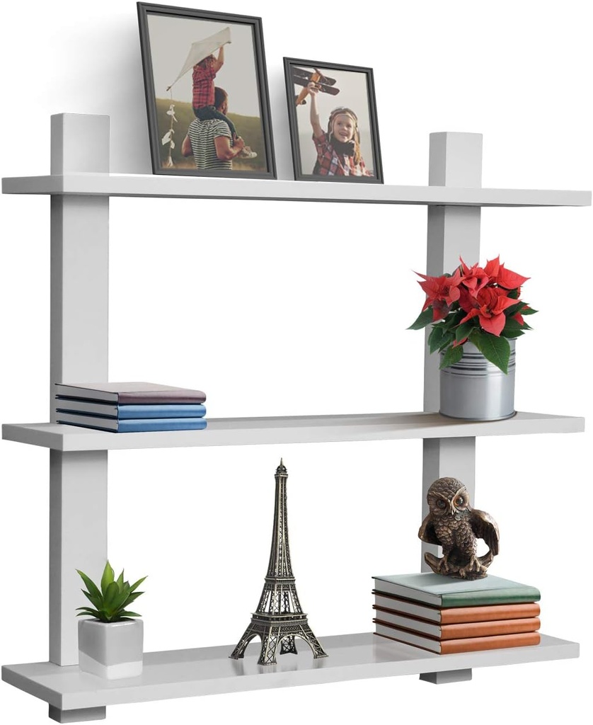 Sorbus Bathroom Shelves - 3-Tier Wall Mounted Floating Shelves for Books, Trophies, Wall Decor, Kitchen, Living Room & Bathroom Decor - Decorative Hanging Display Over the Toilet Storage Shelf - White