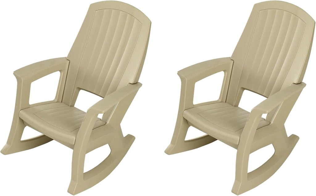 Semco Plastics Rockaway Heavy-Duty All-Weather Plastic Outdoor Porch Rocking Chair for Home Deck and Backyard Patios, Tan (2 Pack)
