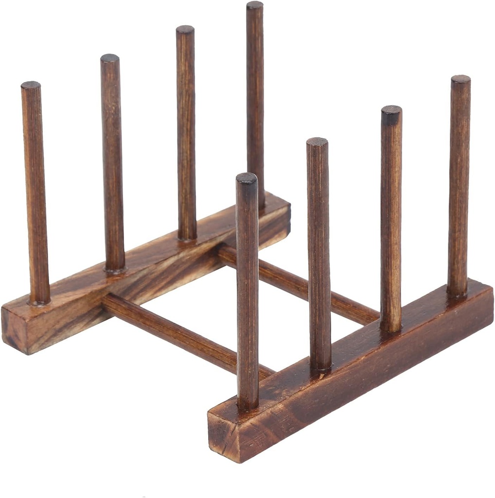 4/6 Slots Wood Dish Drying Rack, Vertical Drainer Kitchen Cabinet Organizer, Plates Pan Pot Lid Cutting Board Holder Rack, Collapsible Dish Storage Rack for Kitchen Use(4-Pillar Charcoal)