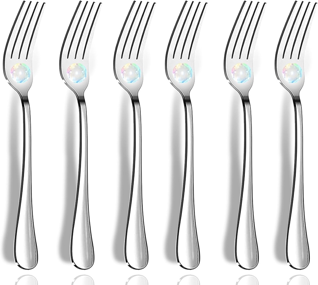 Dinner Forks, Set of 6 Top Food Grade Stainless Steel Silverware Forks, Flatware Set,8 Inches, Mirror Finish & Dishwasher Safe, New Apartment Essentials Cutlery Set