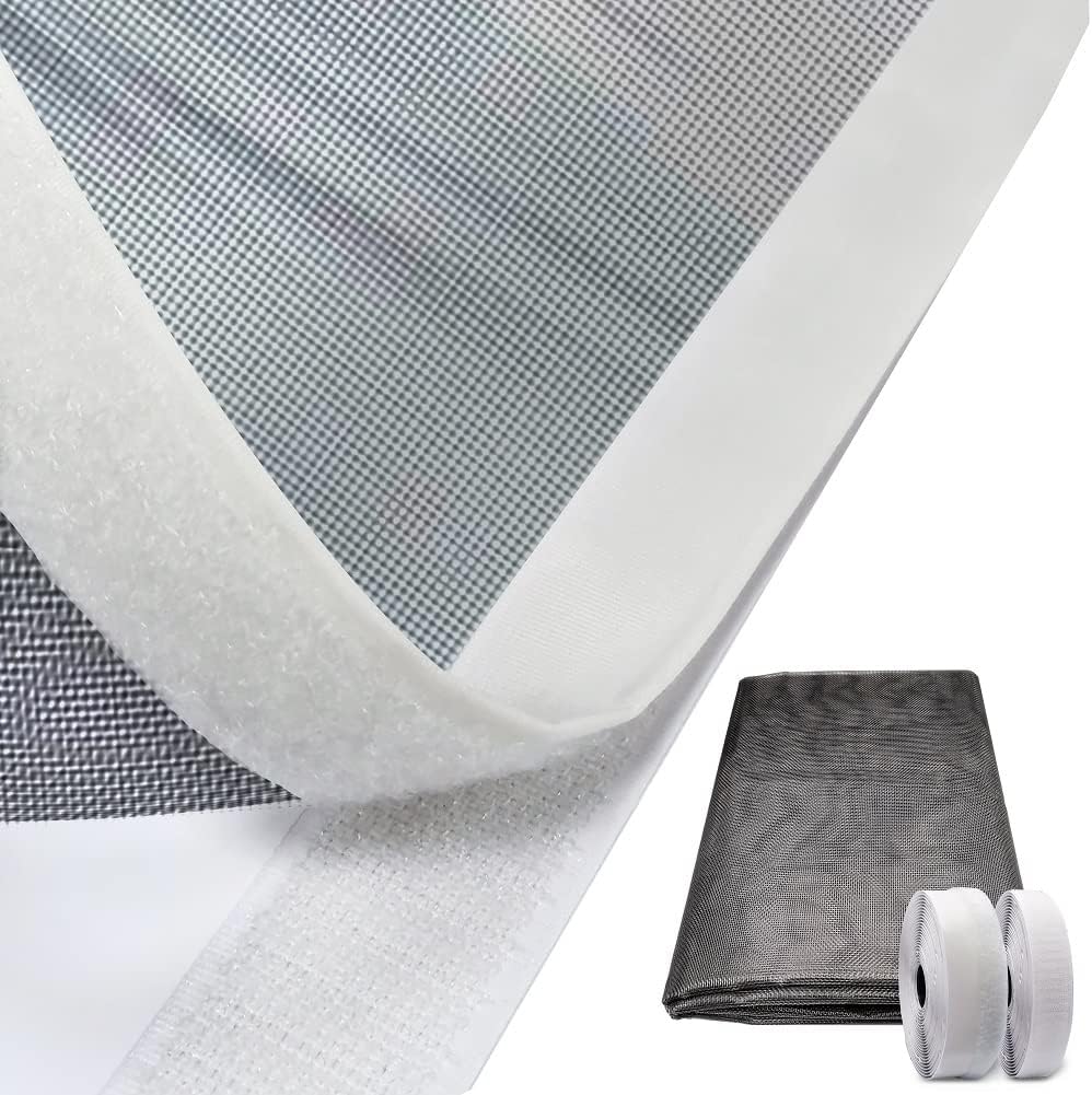 Window Screen with White Upgraded Hook and Loop Adhesive Edging Frame Free Cutting DIY Max 20 feet Perimeter 47x73 to 42x78 inch Black Mesh Window Screens Replacement