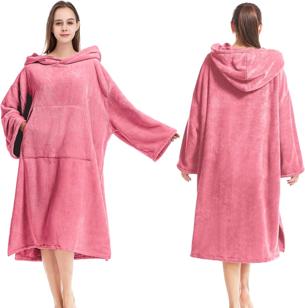 Surf Poncho Changing Robe, Super Soft Swimming Poncho Changing Towel with Pocket and Hood for Outdoor Indoor (Pink)