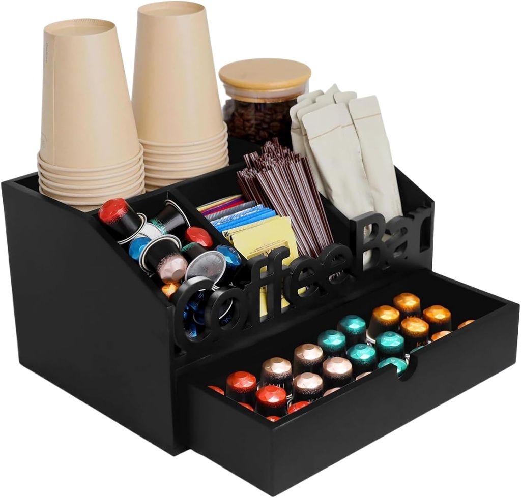 Coffee Organizer, Countertop Basket, 12.2x7.87x6.69 Inches, Syrup Storage Drawer, Coffee Bar Holder for, Apartment, Restaurant, Kitchen, Breakroom, Shop, Hotel, Pantry