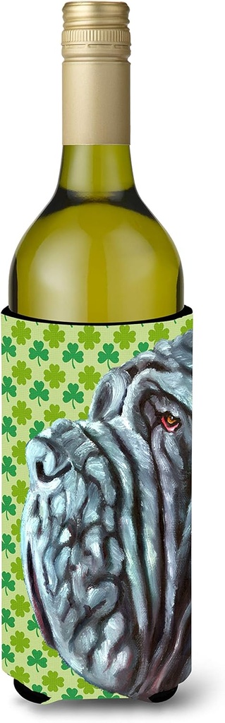 Caroline's Treasures LH9568LITERK Neapolitan Mastiff St. Patrick's Day Shamrock Wine Bottle Hugger Bottle Cooler Sleeve Hugger Machine Washable Collapsible Insulator Beverage Insulated Holder