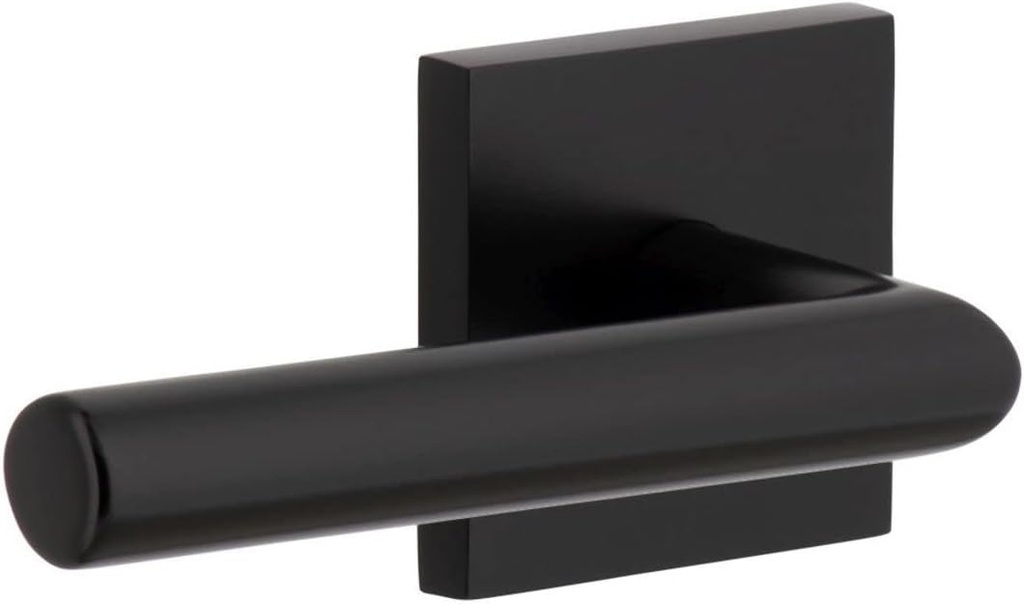 Viaggio QADMOD_PSG_238_LH Quadrato Left Handed Solid Brass Passage Door Lever Set with Moderno Lever and Quadrato Linen Backplate - 2-3/8" Backset - Satin Black