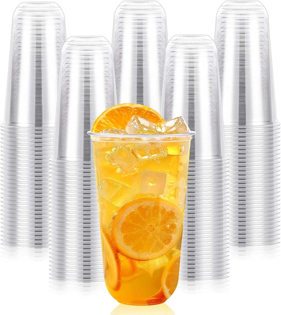 KesaPlan 100 Pcs 20 oz Clear Plastic Cups, Disposable Stemless Wine Glasses, Round Bottom Plastic Cocktails Cups, Crystal Disposable Cold Drinking Cup for Birthday Wedding Meeting Christmas Party