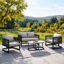GREEN MORE 5 Piece Patio Furniture Set,Outdoor Patio Conversation Set with Removable Extra Thick Cushions & Convertible Coffee Table, Modern Metal Outdoor Furniture for Porch, Backyard,Balcony, Deck
