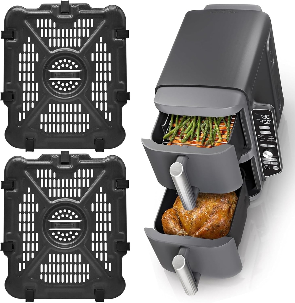 Air Fryer Replacement Parts for Ninja SL201 SL401 SL451 Double Stack XL 2-Basket Air Fryer, 2 PCS Food Grade Air Fryer Accessories Grill Pan Plate Crisper Plate Rack Tray with Rubber Bumpers