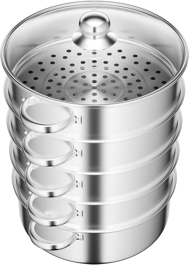 5-Tier Stainless Steel Steamer for Cooking & Steaming, Large Capacity Food-Grade Steamer Pot Multi-Functional Cooker, for Home Kitchen