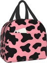 Insulated Lunch Bag Reusable Lunch Box For Girls, Cooler Lunch Tote Bag With Front Pocket for Teen Girls Women Men School Picnic Office Work, Cute Black and Light Red Cow Print