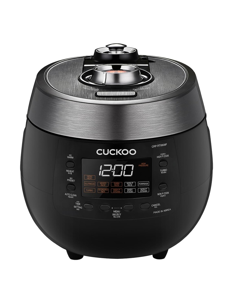 CUCKOO Twin Pressure Rice Cooker 6-Cup Uncooked / 12-Cup Cooked with Nonstick Inner Pot, Versatile Rice Maker & Warmer with 14 Menu Options, Voice Guide, Auto Clean, Black (CRP-RT0609FB)