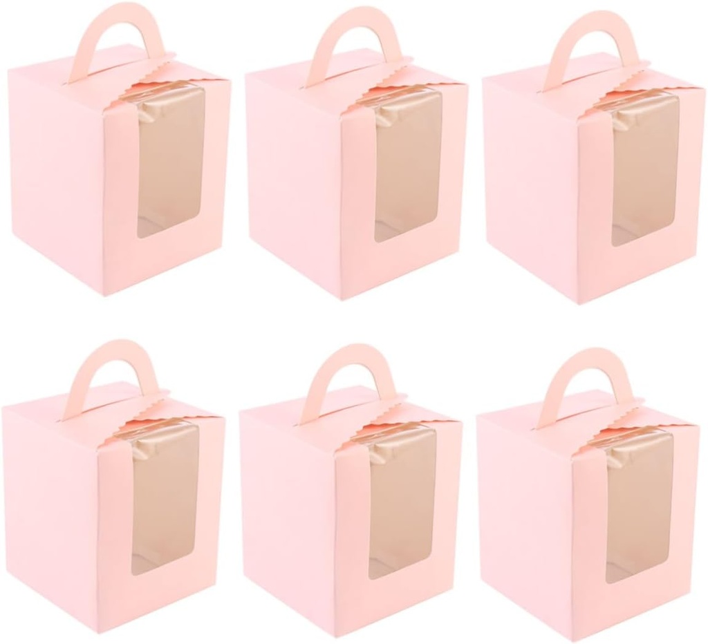 Mikinona 50pcs Window Cupcake Boxes Portable Single Design Cake Containers for Muffins Baked Goods Party Supplies Cover for Easy Viewing Secure Packaging