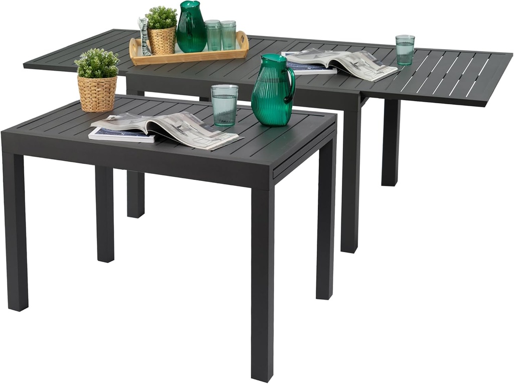 Kozyard Villa Expandable Patio Dining Table - Adjustable, Aluminum Outdoor Furniture for 4-6 Person, Perfect for Backyard, Porch, Deck, Garden - Dark Grey, 43"- 86"