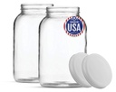 FastRack - 1 Gallon Jar with White METAL Airtight Lid (Pack of 2) | Glass Canisters with Airtight Lids | Large Glass Jar with Fermentation Lid for brewing, fermentation and pickling