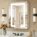 TETOTE LED Lighted Medicine Cabinet Mirror for Bathroom 20 x 26 Tempered Glass Recessed or Wall Mounted Cabinet with Storage & Outlets & USB, 3-Color Dimming Led Lights, Defogger, Adjustable Shelve