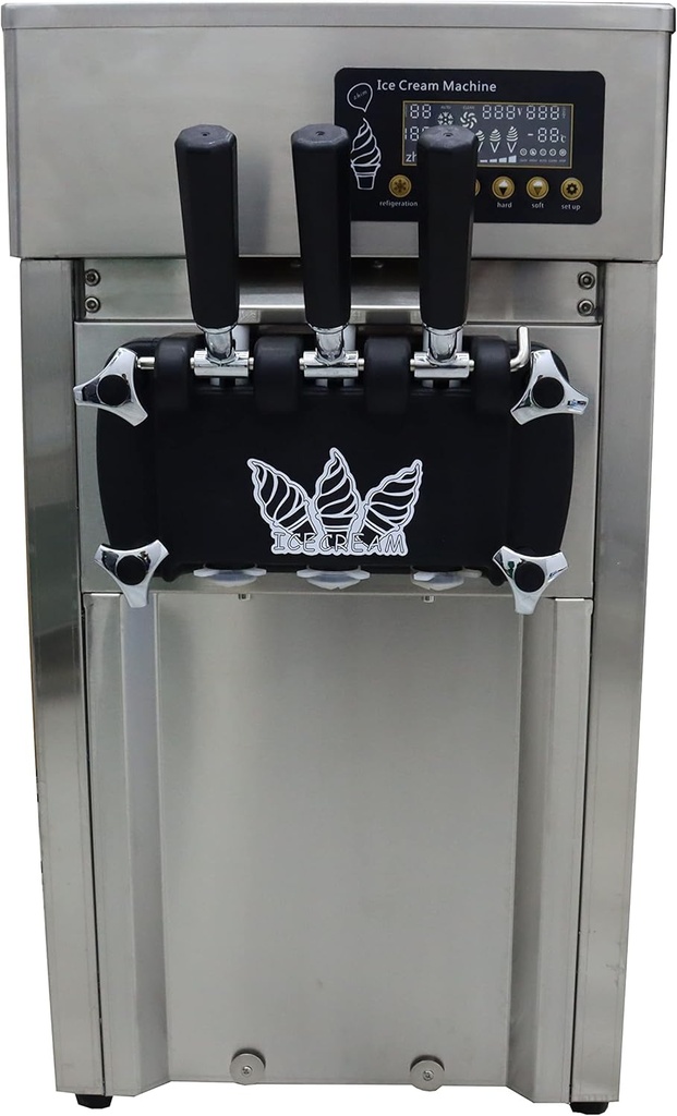 Soft Ice Cream Machine 3 Flavors Commercial Puffing Ice Cream Cones Making LED Display 16-18L/H