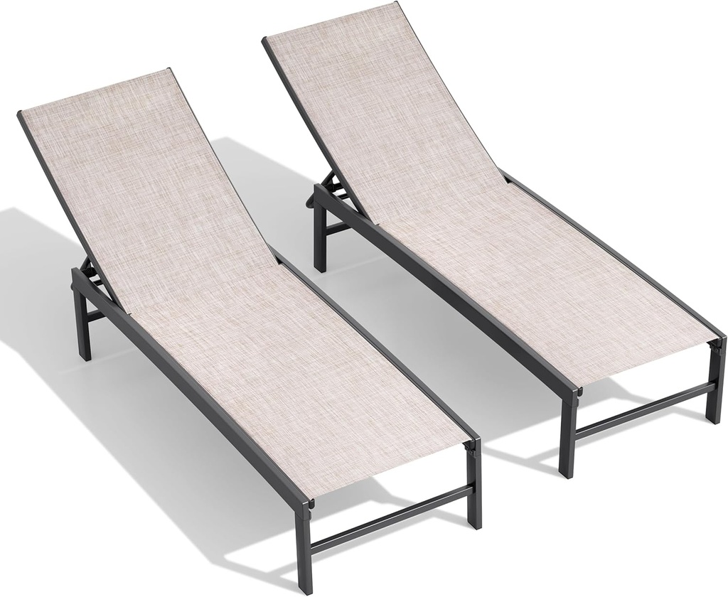 Crestlive Products Chaise Lounge Chair Outdoor Set of 2, Adjustable 5 Positions Pool Tanning Recliner, Outdoor Lounge Furniture Perfect for Patio, Beach, Yard, Pool