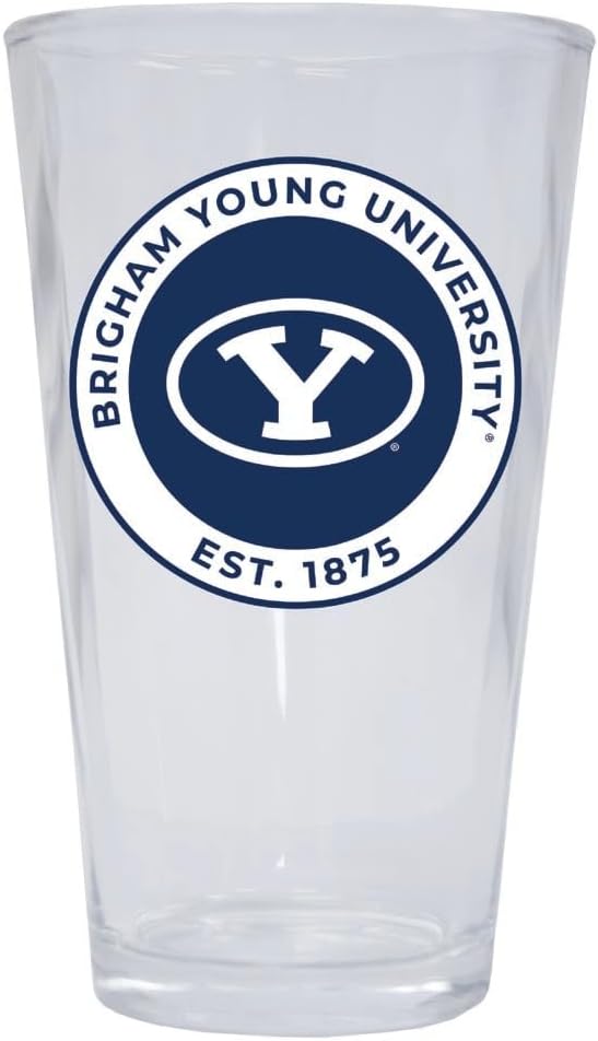 R and R Imports Brigham Young Cougars 16 oz Pint Glass Officially Licensed Circle Design 4-Pack