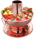 Electric and Charcoal Heating Chinese Beijing Copper Hot Pot, Thickened Copper Mongolian Mutton Two-Flavor Hot Pot, Double Heating Ring Suitable for for Family/Friends, Parties