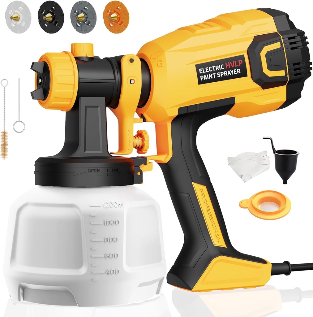 Paint Sprayer - 700W HVLP High Power Electric Spray Paint Gun with Adjustable Spray Width, 4 Nozzles & 3 Patterns, 40 Fl Oz Container, Easy to Clean, for Furniture, House, Fence, Walls, Etc.