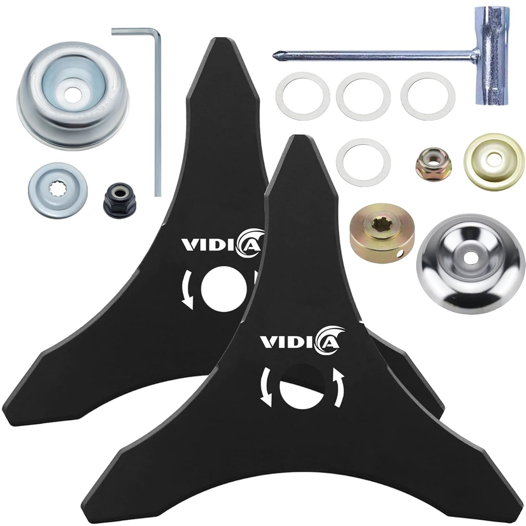 2 Pack Carbon Steel Brush Cutter Blades, 10" x 3 Teeth Weed Eater Blades for 20mm or 25.4mm Arbor, Compatible with Husqvarna, Stihl, Ego, Oregon, Hitachi, Makita Brush Cutter, Weed Wacker etc