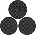 3 Pack Silicone Coasters for Drinks, Thickened Black Coaster with Deep Tray Grooved Design Cup Mat, Washable Heat Resistant Durable Non-Slip Coasters for Coffee Table Wooden Desk Kitchen Bar
