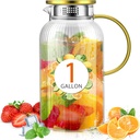 Honeydak 1 Gallon/128 oz Glass Pitcher with Lid and Handle, Heat Resistant Spout Glass Water Pitcher Carafe with Food Grade Leakproof Silicone for Hot/Cold Drinks Water Fridge Beverage Party