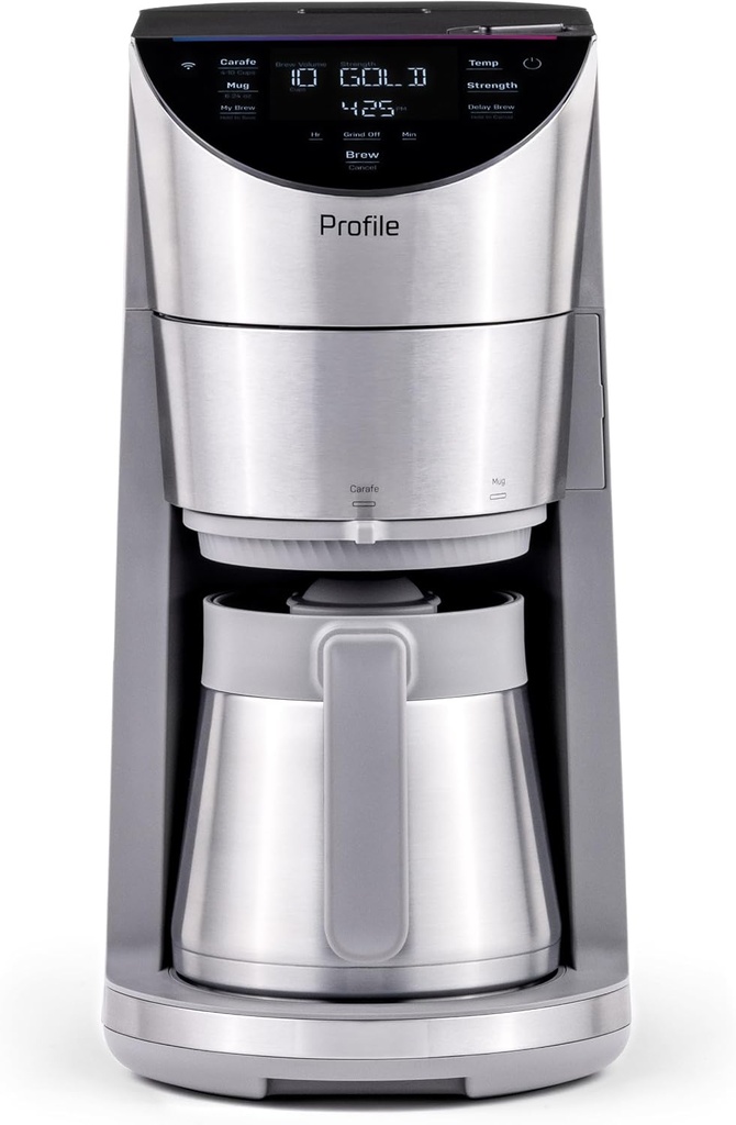 GE Profile Smart Grind & Brew Coffee Maker w/Podless Single Serve, 90oz Water Reservoir, 10 Cup Thermal Carafe, Voice Control, Adjustable Burr Grinder, SCA Certified, Barista-Quality, Stainless Steel