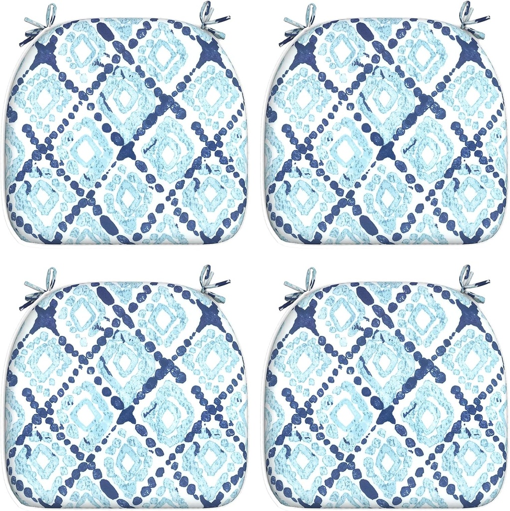 LVTXIII Outdoor Chair Cushions Set of 4, Patio Seat Cushions D16xW17 with Ties, Water Repellent Chair Pads for Patio Furniture Garden Use, Boho Geometry Blue