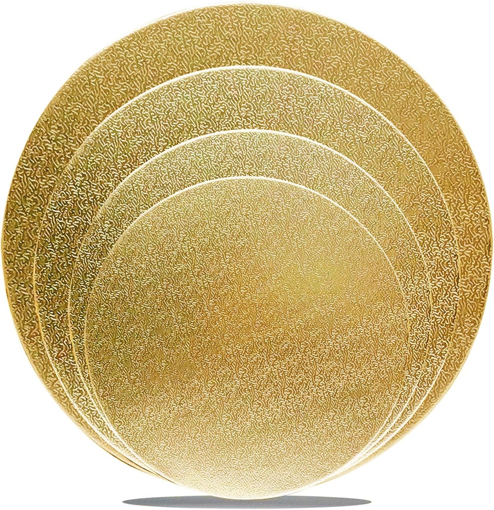 4 Pack Gold Cake Boards Round Cake Circles 6, 8, 10, 12 Inch Cake Base Cardboard, 1 of Each Size Set for Baking Cake, Wedding Birthday Cake, Dessert, Cake, Pizza Decorating and Exhibition