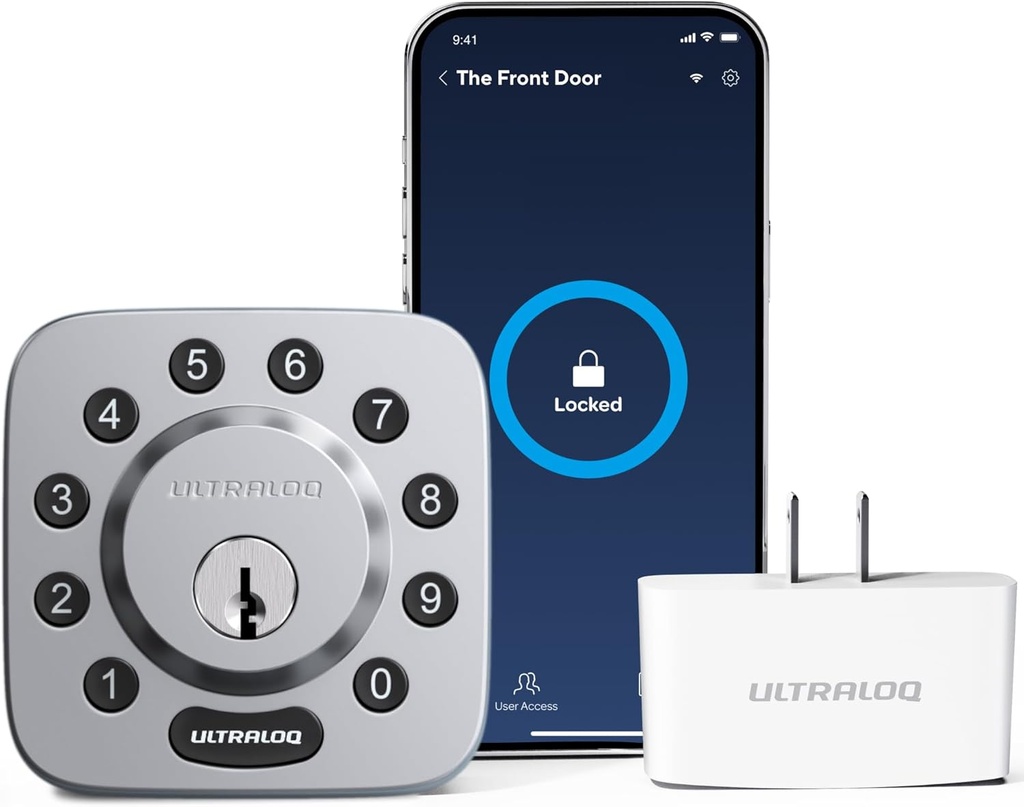 ULTRALOQ U-Bolt Smart Lock with WiFi Bridge, 6 in 1 Keyless Entry Door Lock with App Remote Control, Backlit Keypad, Auto Unlock, Smart Deadbolt Front Door, ANSI Grade 1, 1 Year Battery, Satin Nickel