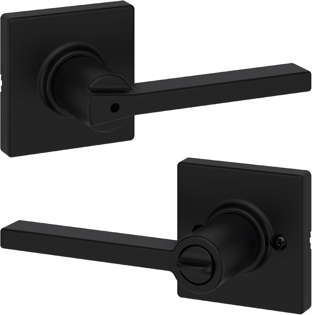 Kwikset Casey Interior Privacy Door Handle with Lock, Door Lever for Bathroom and Bedroom, Matte Black Reversible Keyless Turn Lock, with Microban Protection (Pack of 10)
