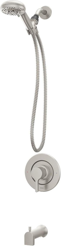 Moen Beric Spot Resist Nickel Single Handle Modern Tub and Shower Faucet with Handshower with Metal Hose, Valve Included, 82775SRN
