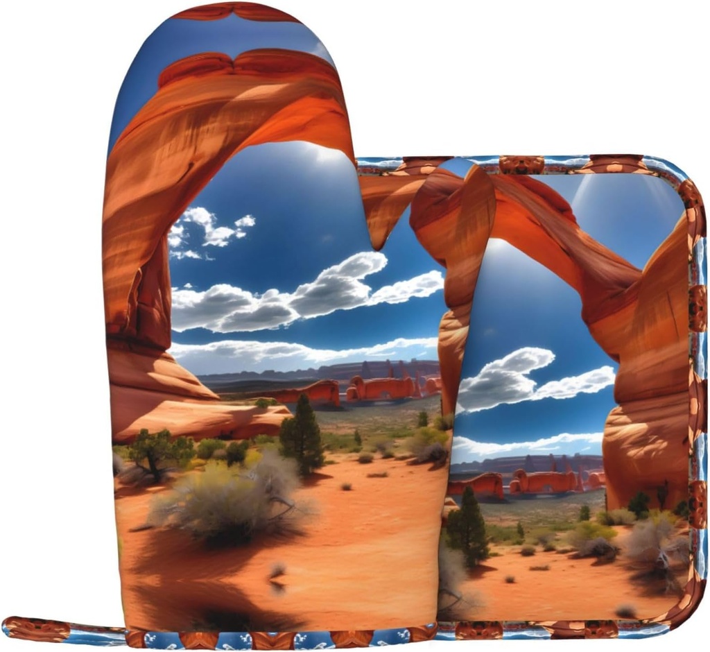 Arches National Park-Standard Oven Mitts and Pot Holder 2-Piece Set,for Cooking Barbecue, Pot Lid, Microwave,Heat-Resisting