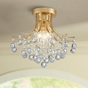 Bestier Modern Gold Crystal Semi-Flush Mount Chandelier Lighting Ceiling Light Fixture Lamp for Diningroom Bathroom Bedroom Livingroom 3 E12 Bulbs Required D13.5 inch X H11.6 inch