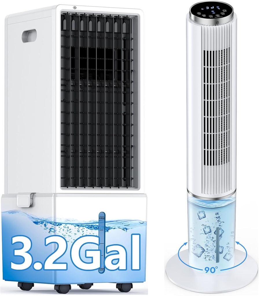 4-IN-1 Windowless Air Conditioner w/3.2-Gal Tank for 24H Cooling, 4 Wind Speeds & 4 Modes, LED Touch Screen Bundle with 42 INCH Portable Air Conditioners, 90° Oscillating AC Unit