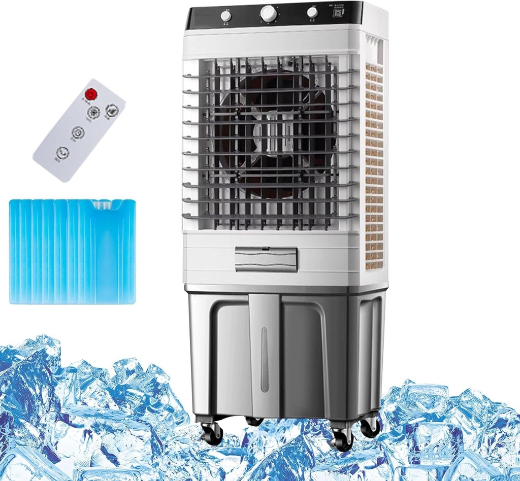 Commercial Evaporative Air Cooler Fan,3 in 1 Air Conditioner, Industry Humidifier, with 50L Water Tank, 6 Ice Boxes,Portable Air Cooler for Home Office with Remote Control
