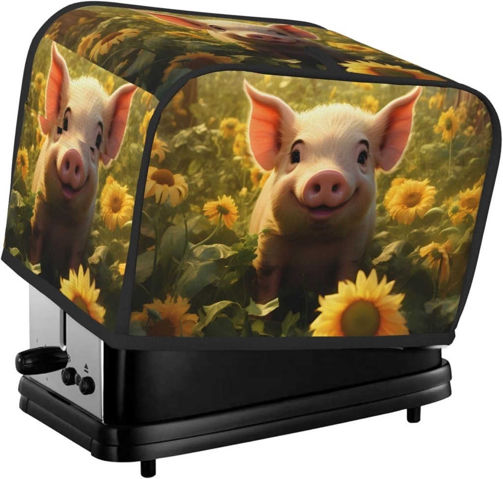 Sunflower Pig Pattern Toaster Cover 2 Slice Washable Bread Maker Cover Decorative Kitchen Small Appliance Covers Dust Protection Stain Resistant Bread Machine Protector with Top Handle