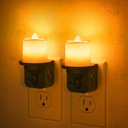 JandCase Flameless Candle Night Light, 2 Pack Night Lights Plug into Wall, 2000K Amber, 0-100LM Dimmable Nightlight, Dusk to Dawn Sensor Light for Dinning Room, Living Room, Bathroom, Hallway