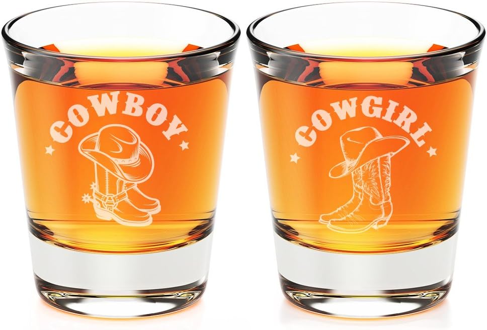 Cowboy and Cowgirl Engraved Fluted Shot Glass
