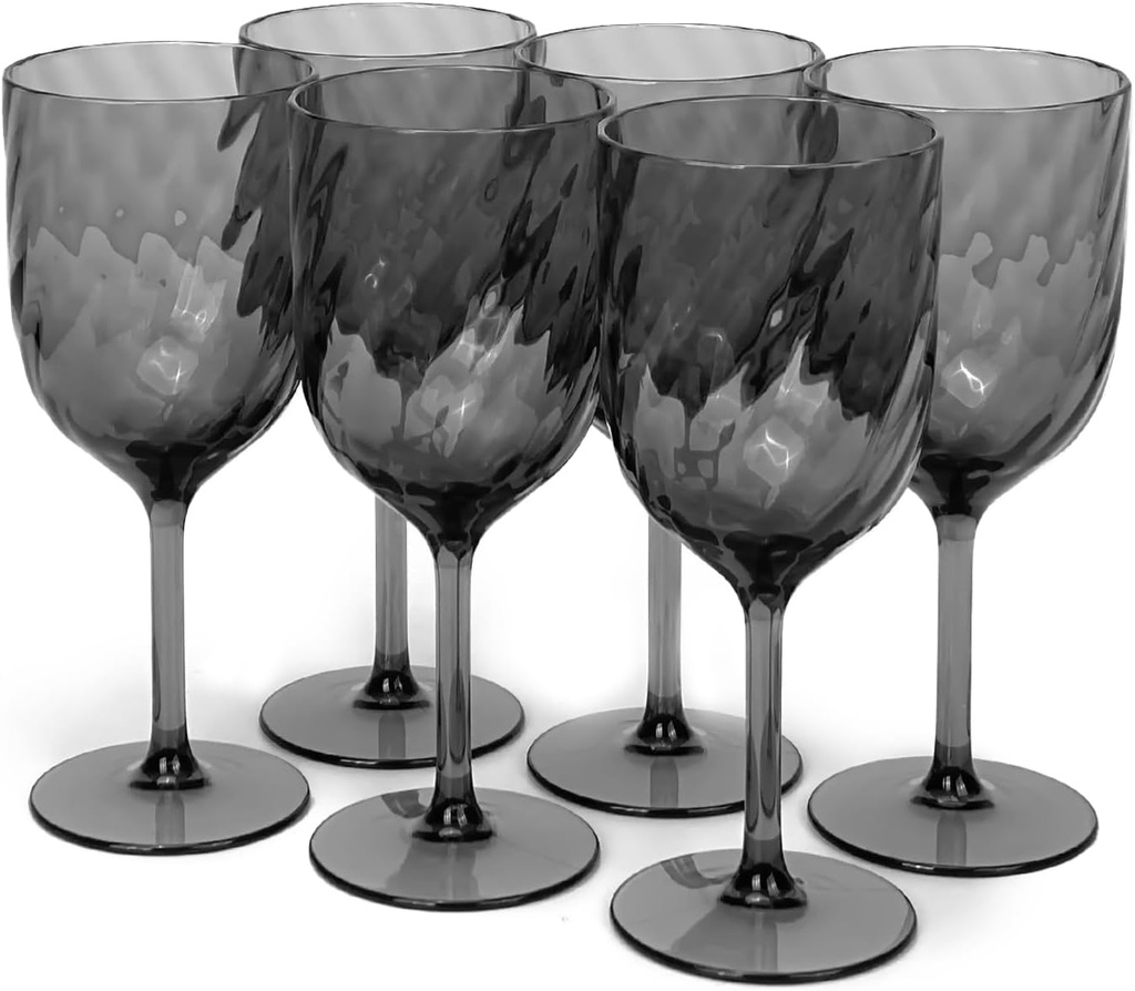 Yalin Set of 6 Unbreakable 15 oz Acrylic Plastic Wine and Water Tumbler Stackable Goblets. (Gray, 15 oz)