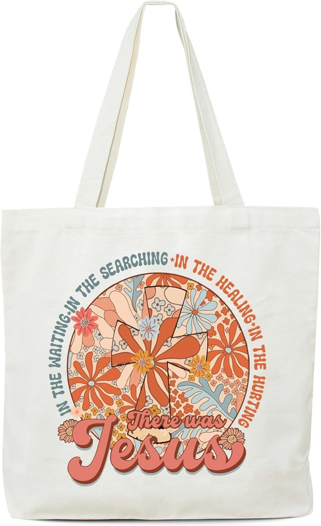 Women's Canvas Tote Bag With Vintage Style, Waiting, Seeking, Jesus Bible Tote Bag, Christian Gifts For Female Friends, Religious Reusable Shopping Bag With Handles-08