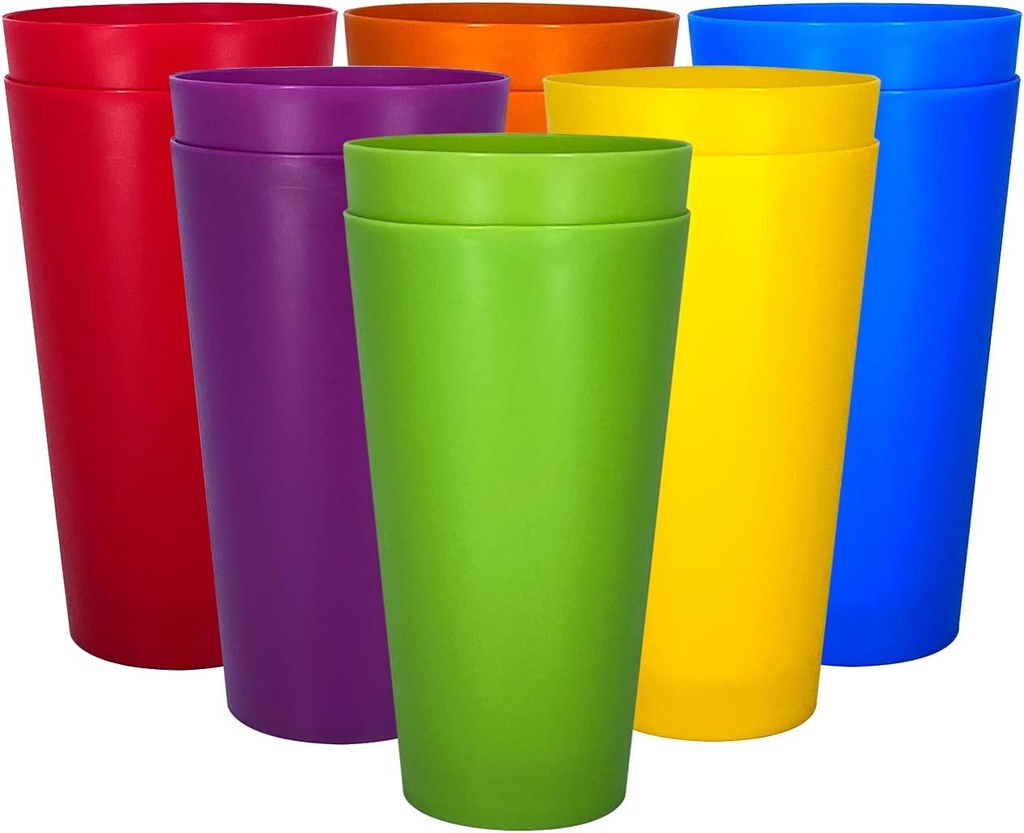 Yalin 32 ounce Plastic Tumblers/Large Drinking Glasses/Party Cups/Iced Tea Glasses,Unbreakable, Dishwasher Safe, BPA Free,set of 12 (Multicolor)