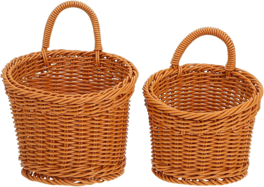 Luxshiny 2pcs Wall Hanging Baskets Fruit Baskets Wall Hanging Planter Vegetable Fruit Wicker Baskets Rattan Baskets Flower Holder Fruits and Veggies Storage Baskets for Pantry Kitchen Garden