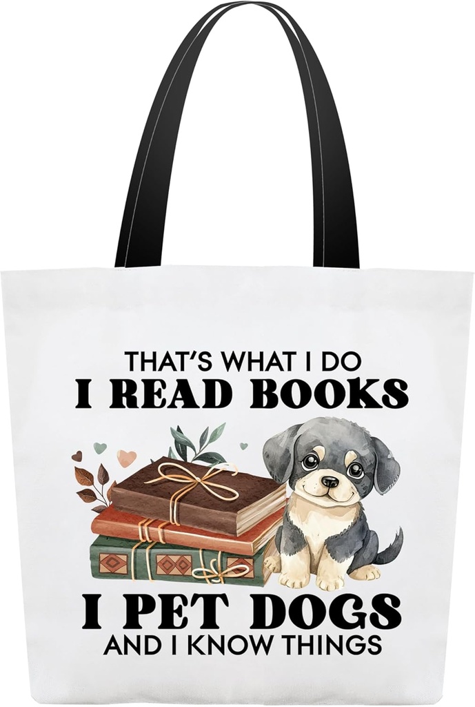 Canvas Book Tote Bag For Women, Books And Dogs Shoulder Bag, Bookish Gifts For Women Bookworm Librarian Reader Book Lover Dog Lover Dog Mom, Inspirational Grocery Bag For Work Travel Study -35
