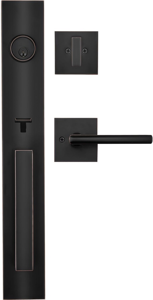 Front Door Lockset ET9500, Entrance Door Handleset with Single Cylinder Deadbolt and Deadbolt Lock Set, Perfect for Front Door, Office, Hotel【Oil Rubbed Bronze, Grade-2】