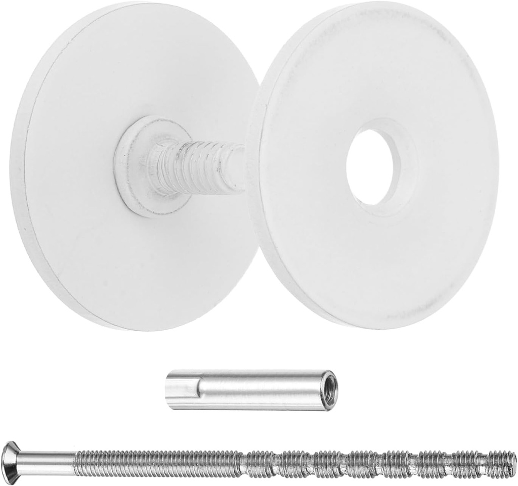 MECCANIXITY Door Hole Cover Plate, Deadbolt Cover Plate for 3/4" to 1" Holes Round Door Knob Hole Filler Plate Brushed Satin Nickel 1.38" Nut 3.54" Screws White Pack of 1