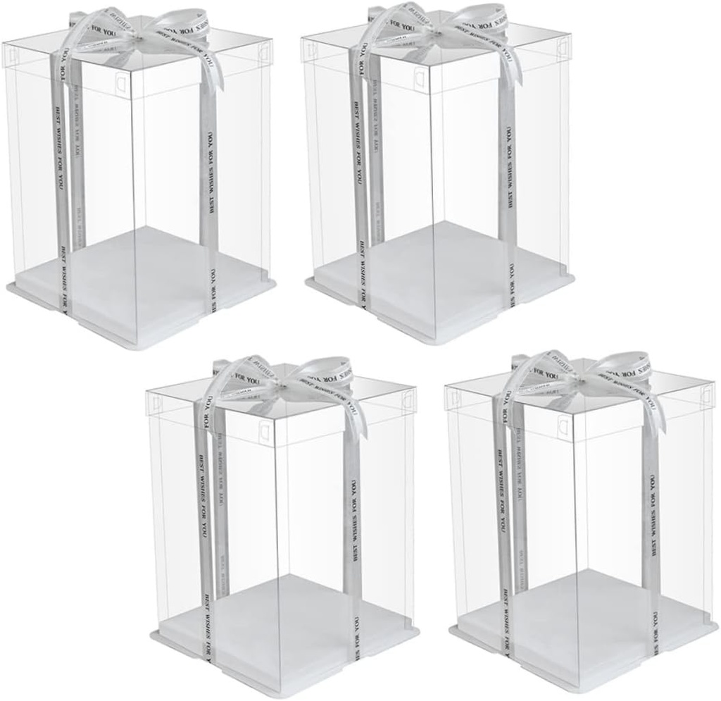 4 Pcs Transparent Plastic Cake Boxes with Raised Design for Birthday Cakes Food Safe Dessert Storage Containers with Clear Covers for Party Packaging